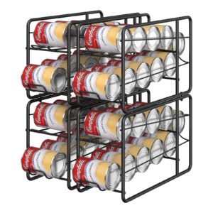 4 Pack - MOOACE Can Dispenser Rack, Stackable Can Storage Organizer Holder for Canned food Kitchen Cabinet Pantry Countertop, Black