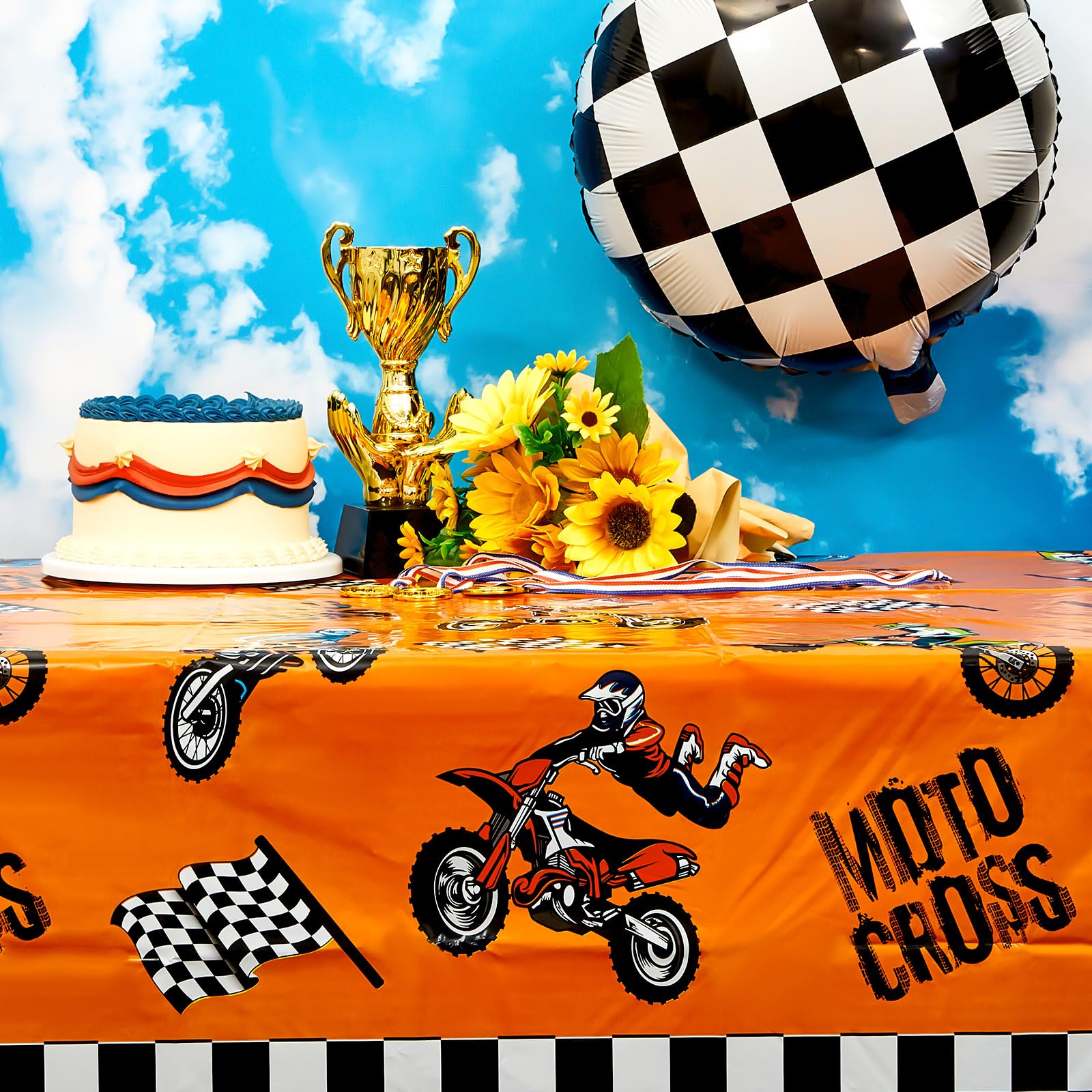 Dirt Bike Birthday Party Decorations Tablecloths Motorcycle Table Covers Dirt Bike Theme Table Covers Checkered Racing Baby Shower Party Favor Party Supplies(2 Pieces)