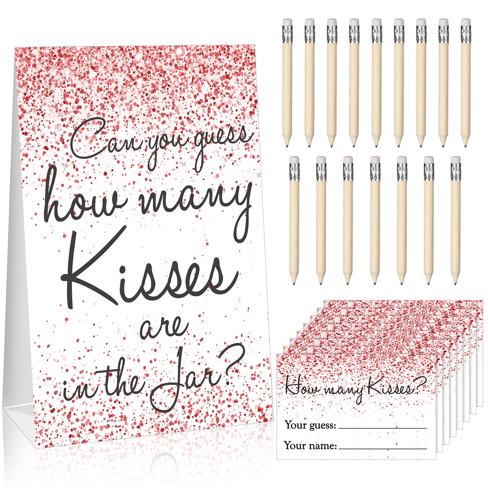 Geosar Bridal Shower Games Guess How Many Kisses Game Includes Bridal Shower Sign, 50 Guessing Cards and 15 Pencils, Bridal Shower Favors, How Many Kisses Are in Jar Wedding Decorations, Pink Confetti