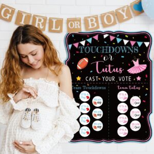 Touchdowns or Tutus Gender Reveal Poster Sign Party Supplies Decorations Boy or Girl with 72 Pcs Gender Reveal Stickers for Summer Baby Shower Gender Reveal Decorations (Touchdowns or Tutus)