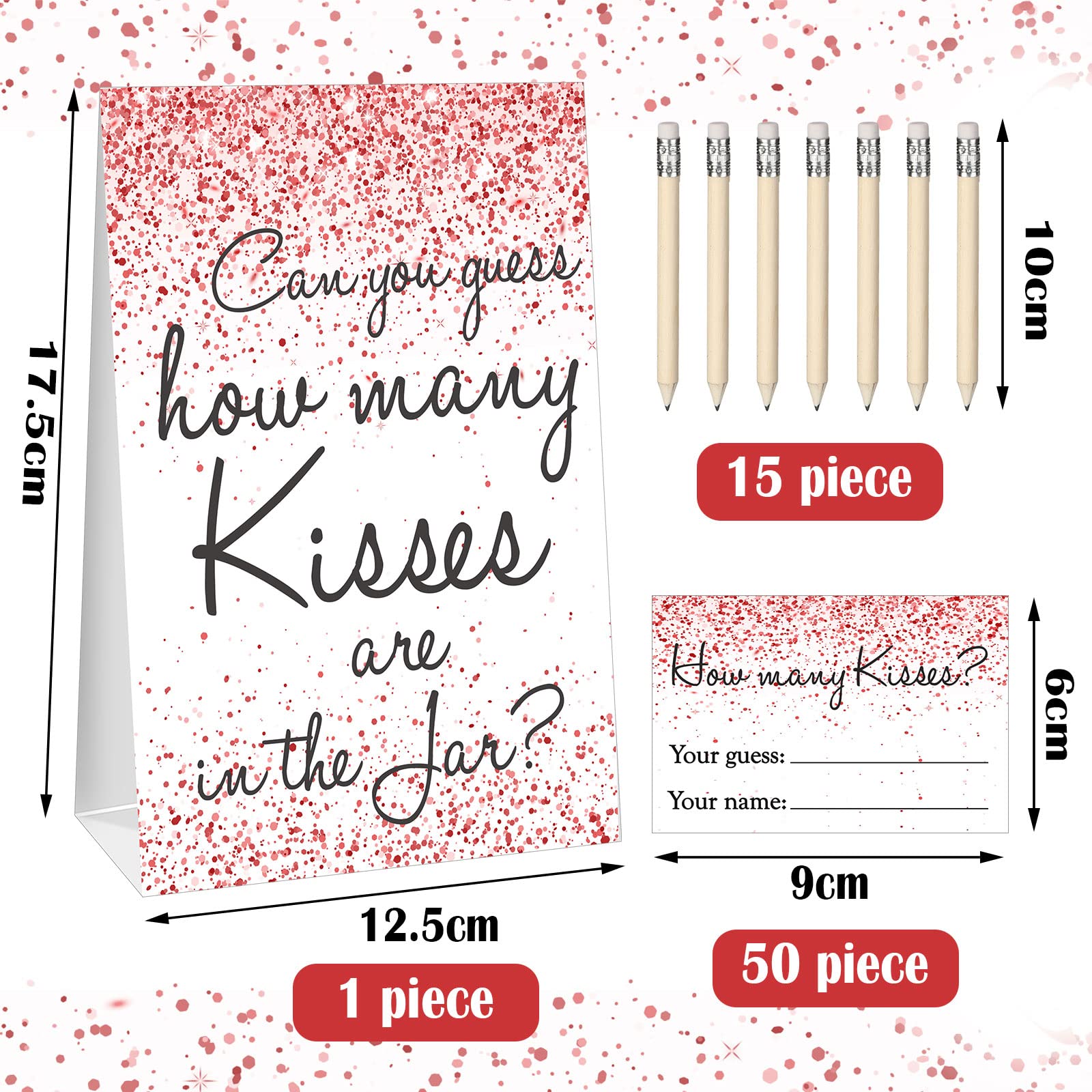 Geosar Bridal Shower Games Guess How Many Kisses Game Includes Bridal Shower Sign, 50 Guessing Cards and 15 Pencils, Bridal Shower Favors, How Many Kisses Are in Jar Wedding Decorations, Pink Confetti