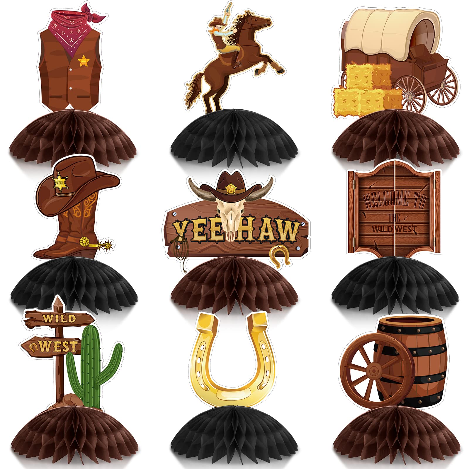 9 Pcs Western Cowboy Honeycomb Centerpieces Wild Western Party Decorations West Cowboy Party Favors for Kids Birthday Party Baby Shower