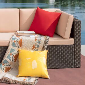 Greesum Patio Furniture Sets 6 Piece Outdoor Wicker Rattan Sectional Sofa with Cushions, Pillows & Glass Table, Beige