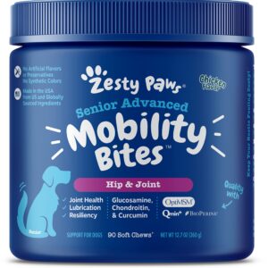 Zesty Paws Senior Advanced Glucosamine for Dogs - for Hip & Joint Arthritis Pain Relief + Multifunctional Supplements for Dogs with Probiotics for Gut & Immune Health