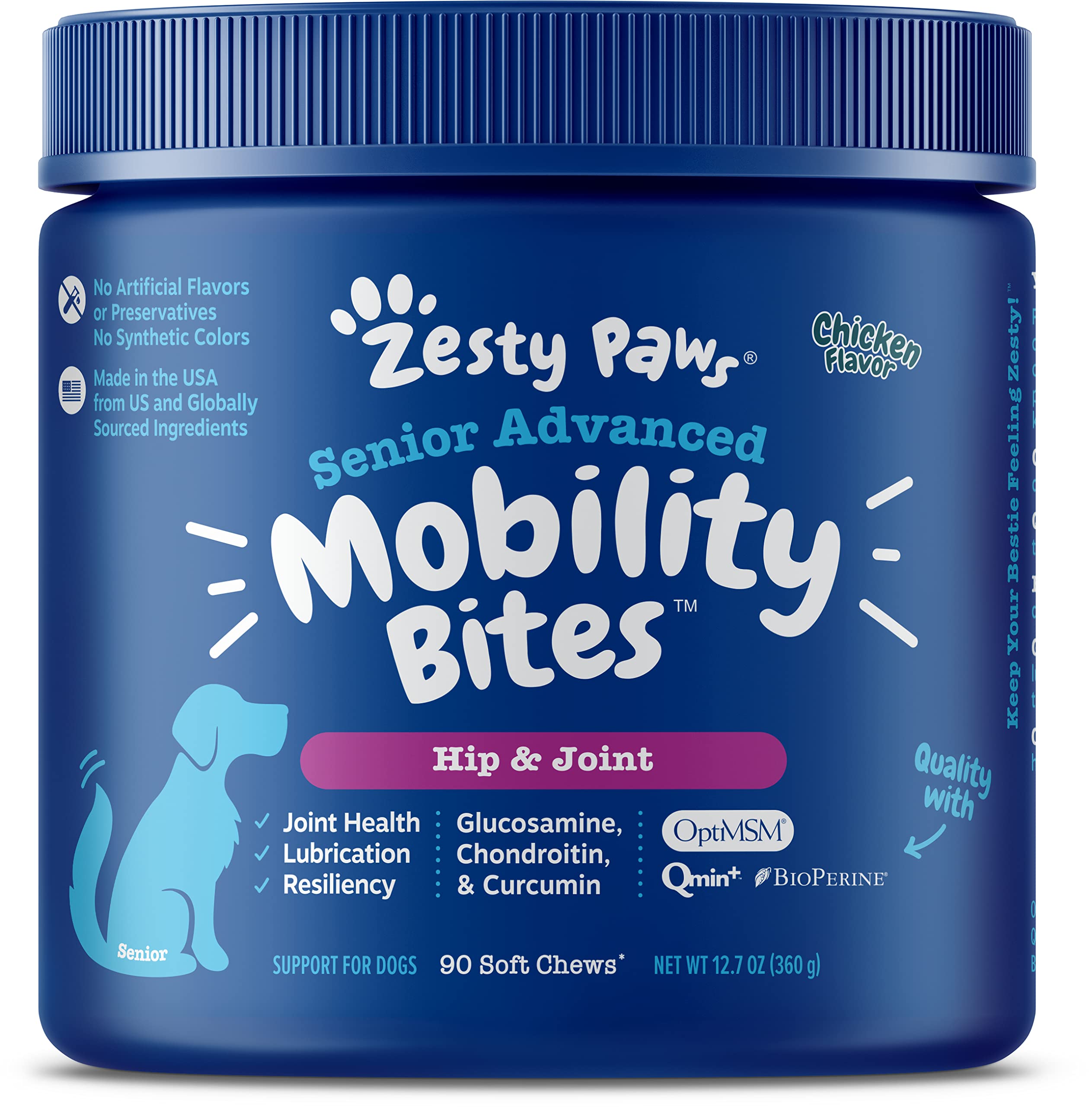 Zesty Paws Senior Advanced Glucosamine for Dogs - for Hip & Joint Arthritis Pain Relief + Multifunctional Supplements for Dogs with Probiotics for Gut & Immune Health