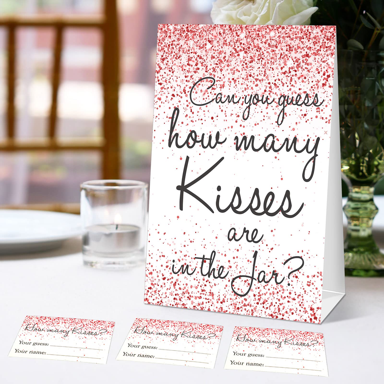 Geosar Bridal Shower Games Guess How Many Kisses Game Includes Bridal Shower Sign, 50 Guessing Cards and 15 Pencils, Bridal Shower Favors, How Many Kisses Are in Jar Wedding Decorations, Pink Confetti