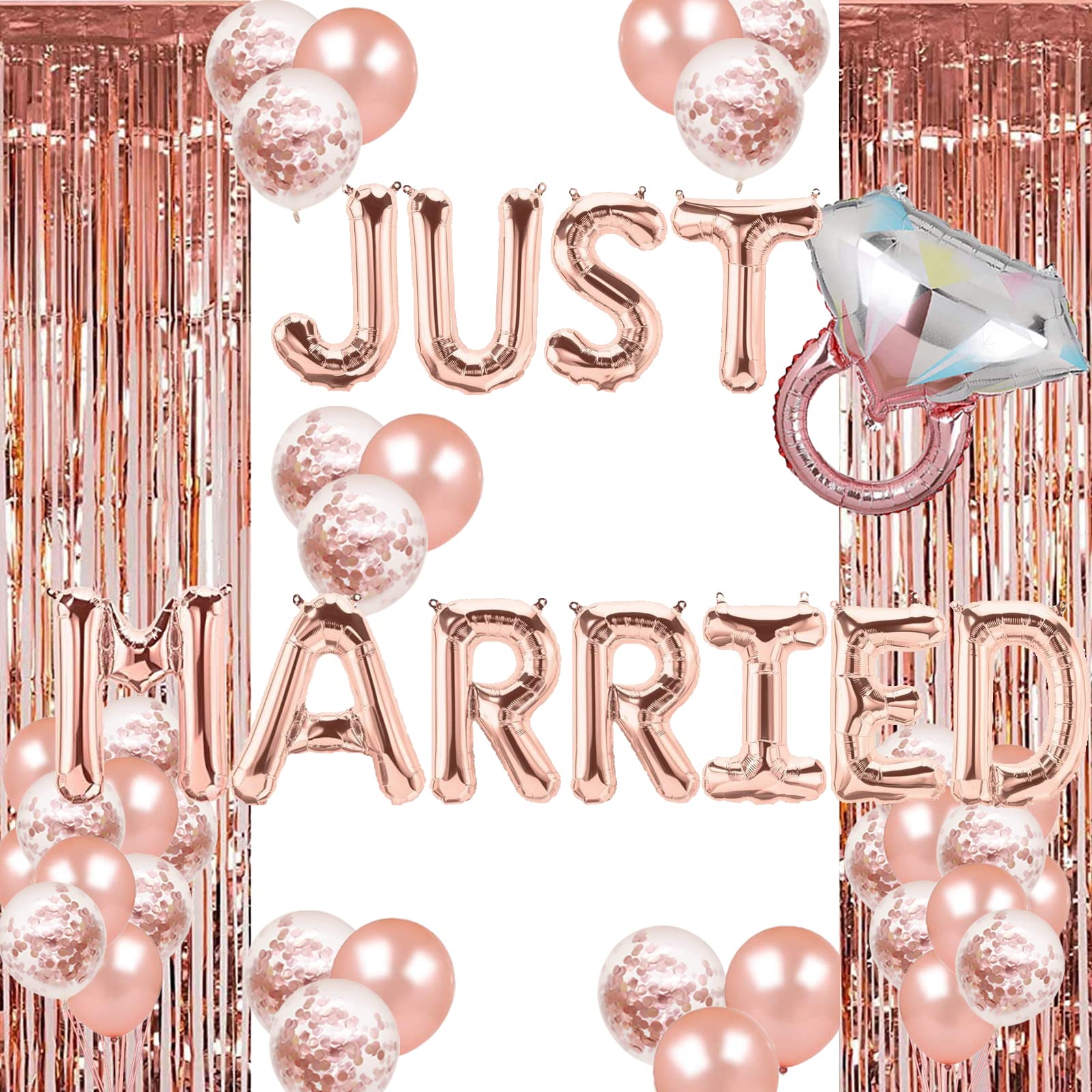 Just Married Balloons Rose Gold Traveling From Miss To Mrs Party Banner Bride To Be/We are Engaged/Bridal Shower/Bachelorette/Wedding Themed Happy Anniversary Party Supplies Decorations