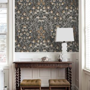 NextWall Tulip Garden Floral Peel and Stick Wallpaper (Wrought Iron & Chamois)