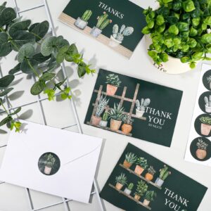 AnyDesign Home Plants Thank You Cards 36 Pack Succulent Cactus Note Cards with Matching Seal Stickers Envelopes Greenery Greeting Blank Cards for Birthday Baby Shower Wedding Bridal Party, 4 x 6