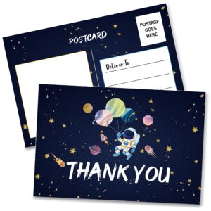 disfuco birthday thank you postcards, outer space theme, astronaut rocket ship thank you cards for kids girls boys birthday party, baby shower party, set of 20 (a04)