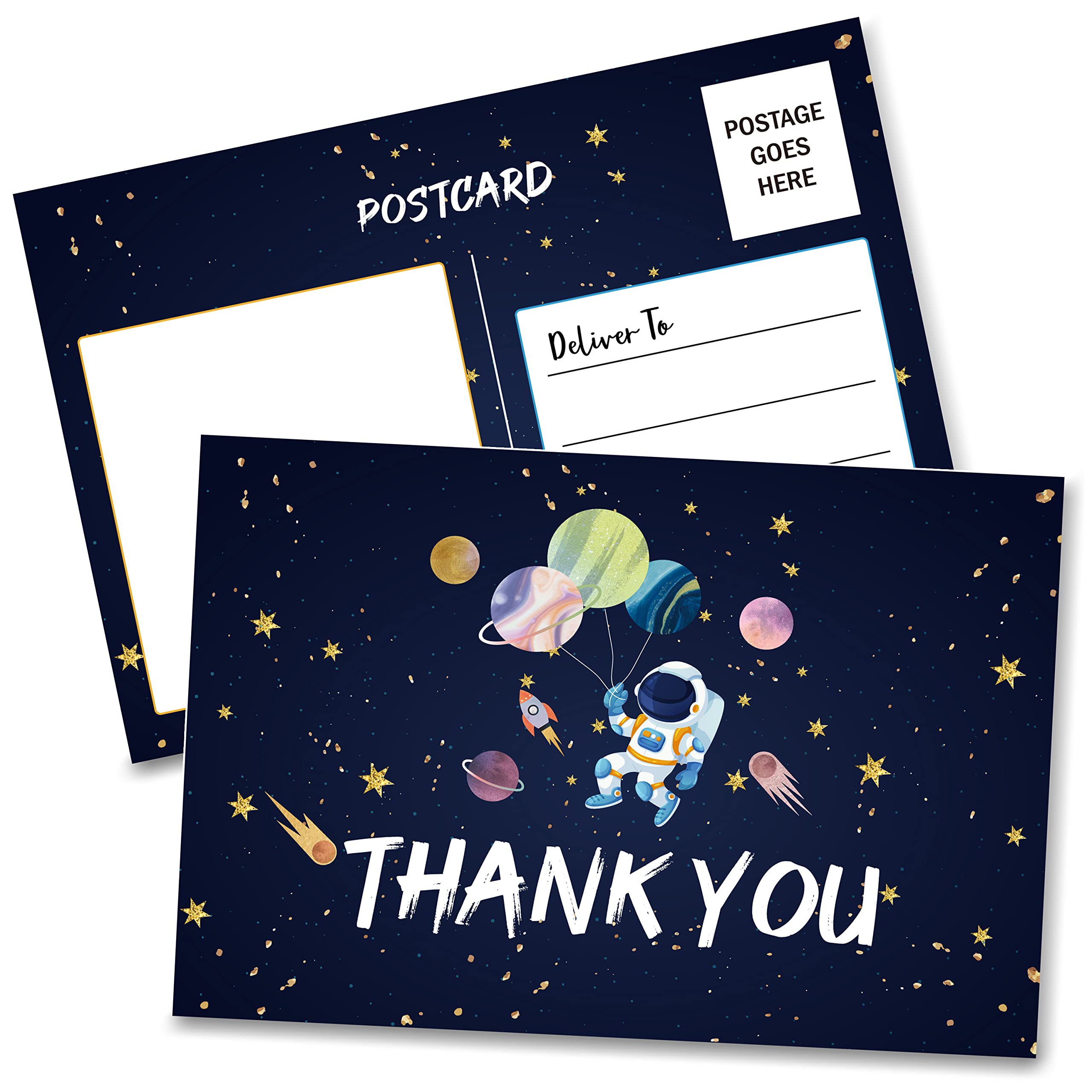 Disfuco Birthday Thank You Postcards, Outer Space Theme, Astronaut Rocket Ship Thank You Cards for Kids Girls Boys Birthday Party, Baby Shower Party, Set of 20 (A04)