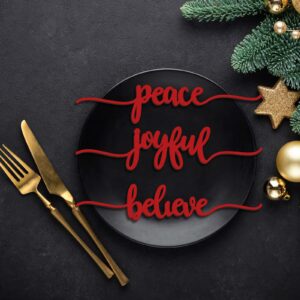 12 Pcs 6 Styles Place Cards for Christmas Table Wood Signs Decor Wood Word Cutouts Winter Dining Table Plate Ornament Rustic Wooden Decor for Table, Merry, Believe, Bright, Peace, Joyful and Noel