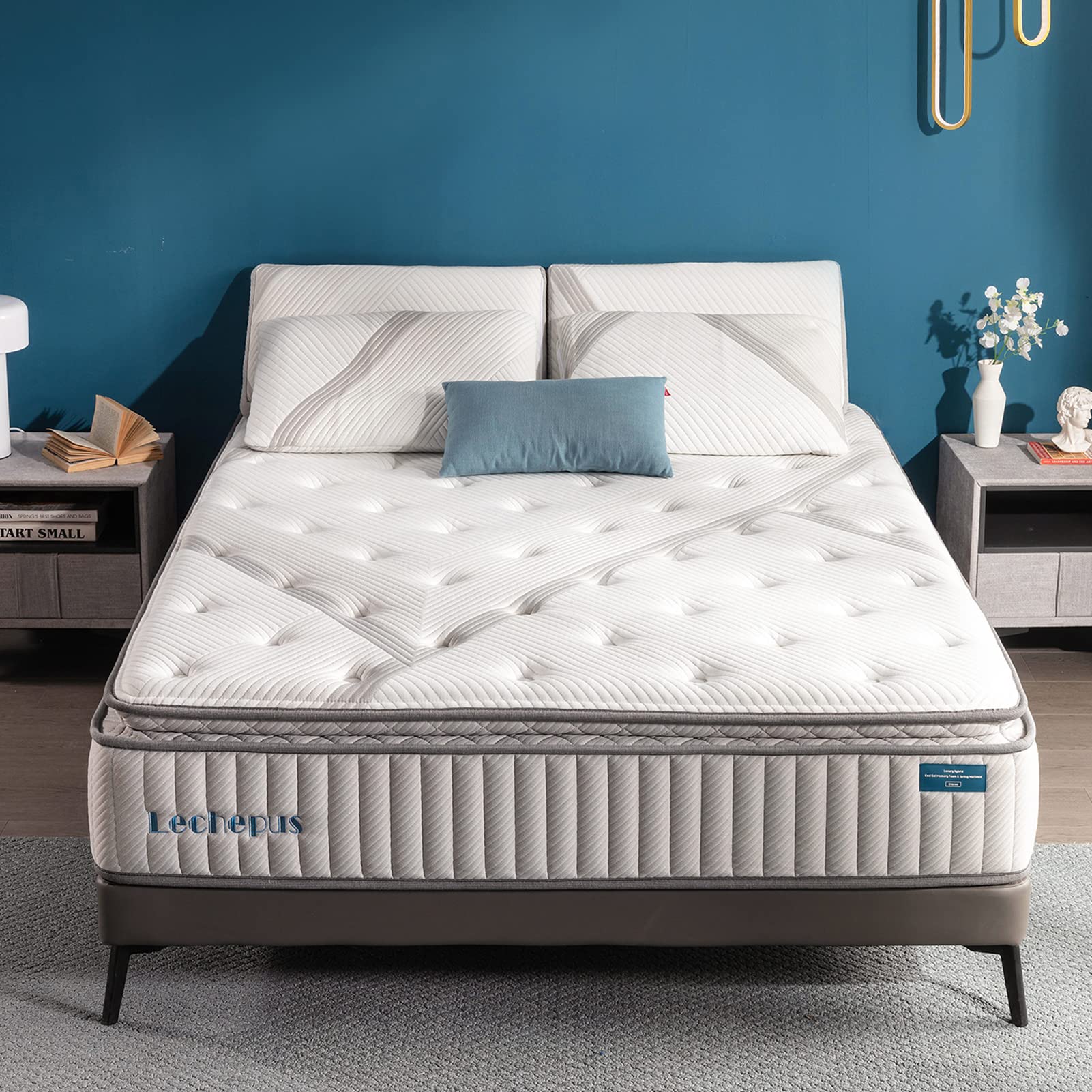 Cal King Mattress,Lechepus 12 Inch Cooling Gel Memory Foam Hybrid Mattress with Pocket Innersprings,Medium Firm Mattresses for Supportive & Pressure Relief,CertiPUR-US Certified,Matress-in-Box