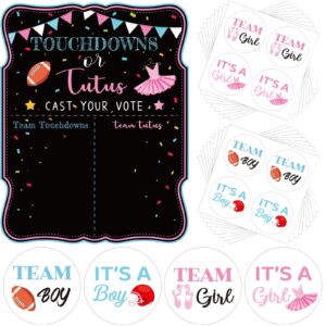 touchdowns or tutus gender reveal poster sign party supplies decorations boy or girl with 72 pcs gender reveal stickers for summer baby shower gender reveal decorations (touchdowns or tutus)