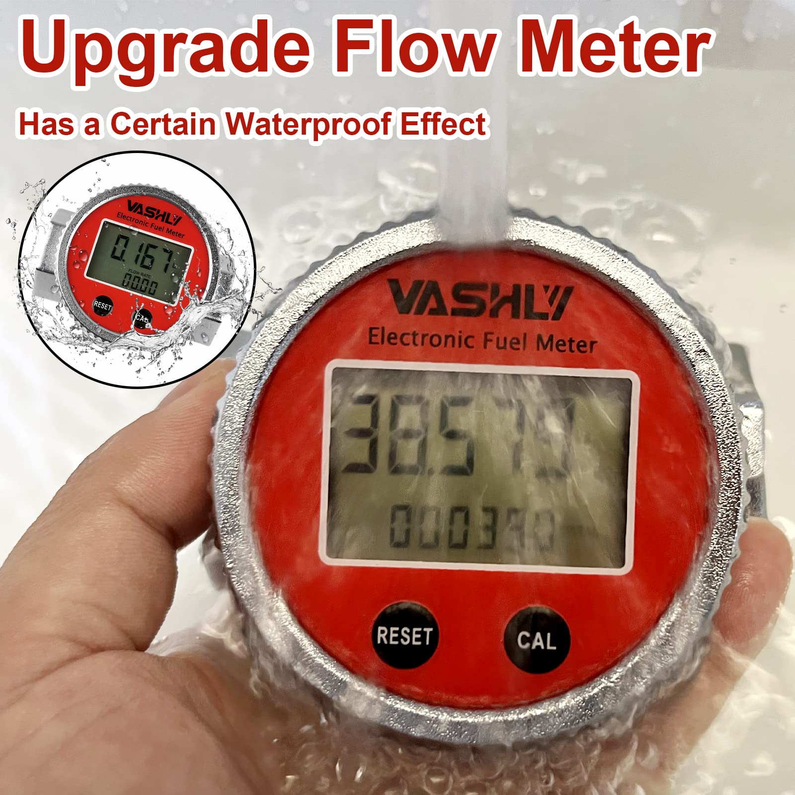 Vashly 1 Inch Turbine Fuel Flow Meter with NPT Counter and Digital LCD Display Flowmeter for Measure Diesel Kerosene Gasoline (1 Inch)