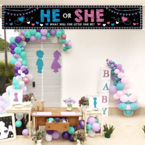 ANATANOWOR Baby Gender Reveal Decorations Banner (118.2x19.7 inch) , He or She Gender Reveal Party Supplies