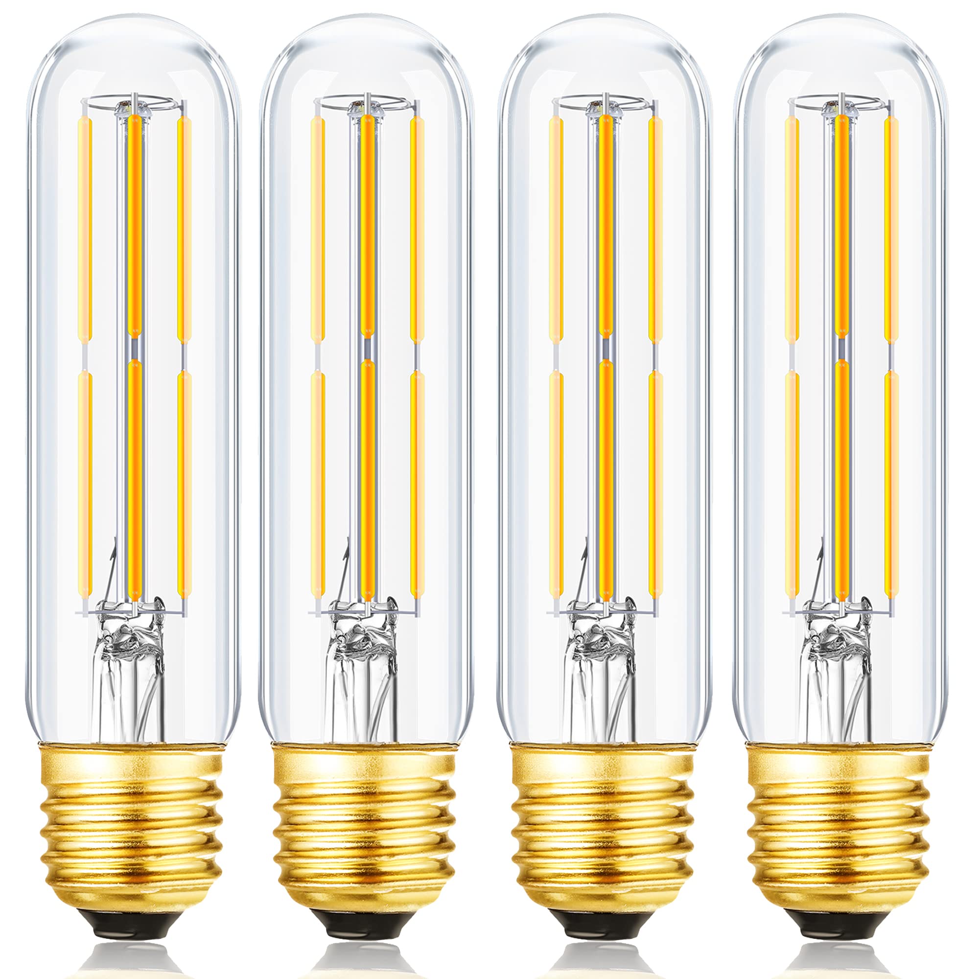 Dimmable E26 Edison Bulb 6W Tubular T10 led Bulb,Equal 60 watt Light Bulb,Soft White 3000K,Edison Filament Light Bulbs for Pendant,Chandeliers,Wall scones, 4-Pack