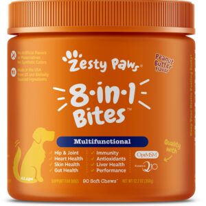 Zesty Paws Senior Advanced Glucosamine for Dogs - for Hip & Joint Arthritis Pain Relief + Multifunctional Supplements for Dogs with Probiotics for Gut & Immune Health