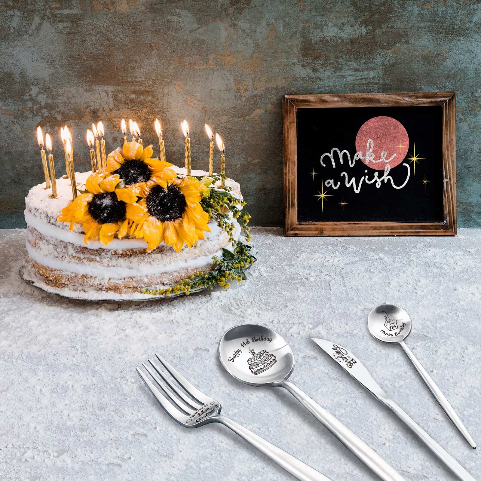 Happy 11th Birthday Spoon&Fork Gifts Engraved Cutlery Set Personalized Birthday Gifts for Son Daughter Sister Brother Friends