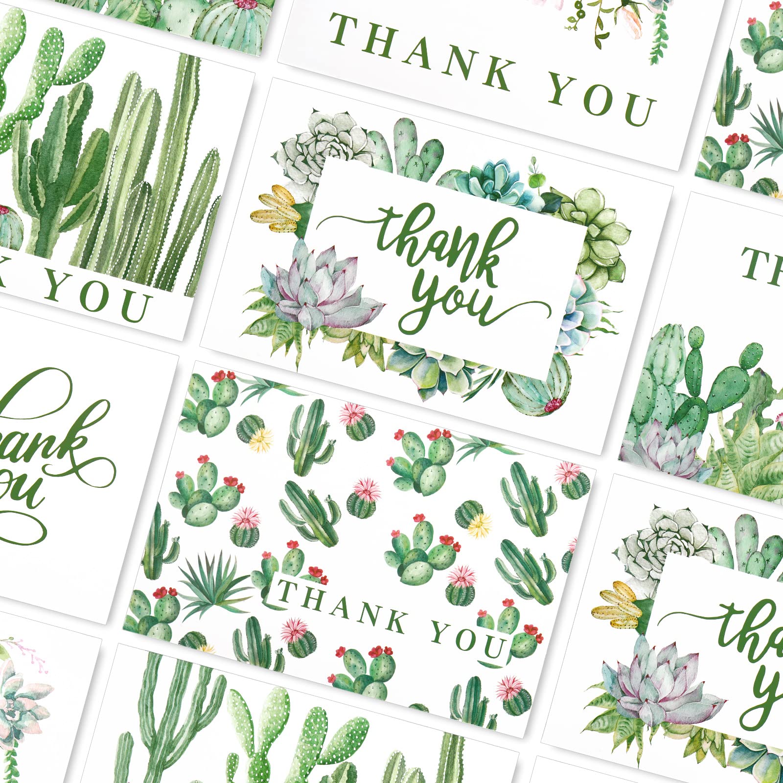 AnyDesign Cactus Thank You Cards 36 Pack Watercolor Succulent Note Cards with Matching Seal Stickers Envelopes Greenery Greeting Blank Cards for Birthday Baby Shower Wedding Bridal Party, 4 x 6