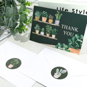 AnyDesign Home Plants Thank You Cards 36 Pack Succulent Cactus Note Cards with Matching Seal Stickers Envelopes Greenery Greeting Blank Cards for Birthday Baby Shower Wedding Bridal Party, 4 x 6