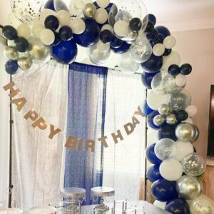 Navy Blue Silver Balloons Arch Kit 130 PCS Navy Blue Balloon Garland With White Silver Confetti Latex Balloons Different Sizes For Graduation Rugby Baby Shower Wedding Birthday Party Decorations