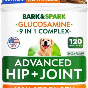 BARK&SPARK Senior Advanced Glucosamine Chondroitin for Dogs - Hip Joint Pain Relief Pills - Old Dog Joint Supplement Large & Small Breed - Hip Joint Chews Joint Health Care Vitamin Treats - 120Ct