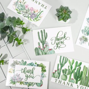 AnyDesign Cactus Thank You Cards 36 Pack Watercolor Succulent Note Cards with Matching Seal Stickers Envelopes Greenery Greeting Blank Cards for Birthday Baby Shower Wedding Bridal Party, 4 x 6