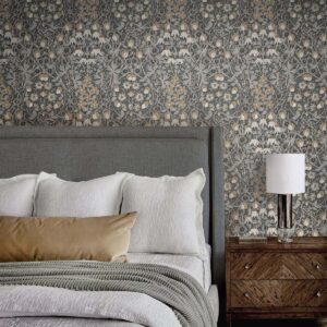 NextWall Tulip Garden Floral Peel and Stick Wallpaper (Wrought Iron & Chamois)