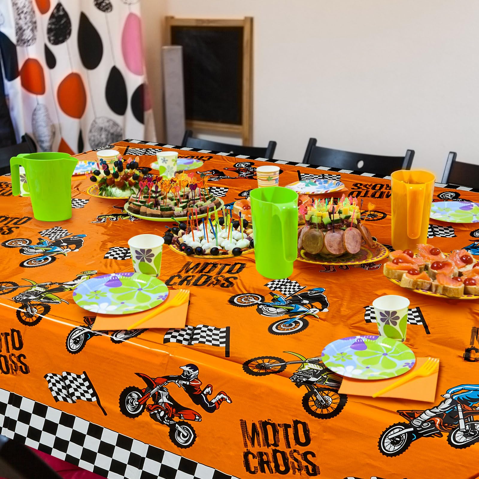 Dirt Bike Birthday Party Decorations Tablecloths Motorcycle Table Covers Dirt Bike Theme Table Covers Checkered Racing Baby Shower Party Favor Party Supplies(2 Pieces)