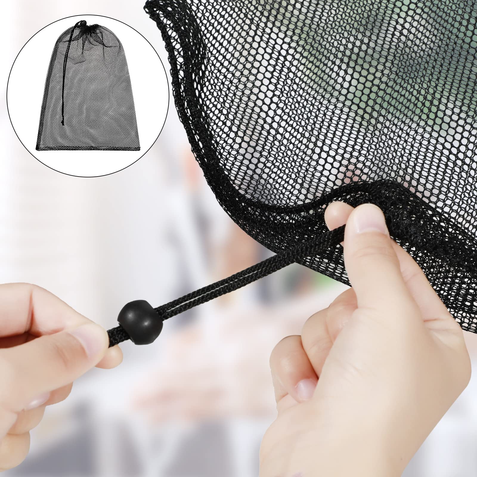 TecUnite 10 Pcs Mesh Bags Drawstring Laundry Bags Large Nylon Mesh Bags Gift Bag Dishwasher Bag with Sliding Drawstring for Kitchen Jewelry Gifts Wedding Favor Home(12 x 16 Inch,Black)