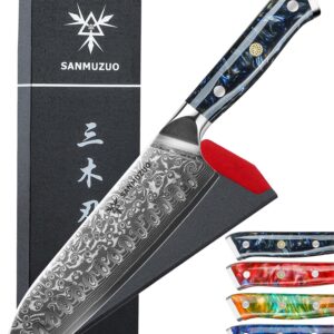 SANMUZUO Santoku Knife - 7 inch - Xuan Series - VG10 Damascus Steel Kitchen Knife - Resin Handle (Starry Black)