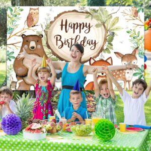 GENERC Large Jungle Animals Baby Shower Backdrop Banner, Woodland Animals Party Decorations, Safari Animals Birthday Decorations for Boy & Girl, Woodland Creature Forest Background Decor, 5 x 3FT