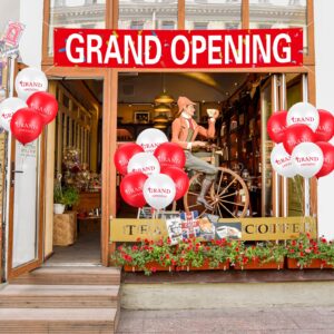 42 Pieces Grand Opening Decorations Kit Includes 1.5 x 9.8 ft Grand Opening Banner 40 Balloons and Satin Ribbon for Events Inaugurations Ceremonies (Red, White)