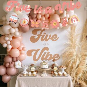 Five is A Vibe banner Groovy 5th Birthday Decorations Hippie Banner Boho Decor Retro Flower Daisy 60's 70's Theme for Kids Girl Boy Bday Party Supplies