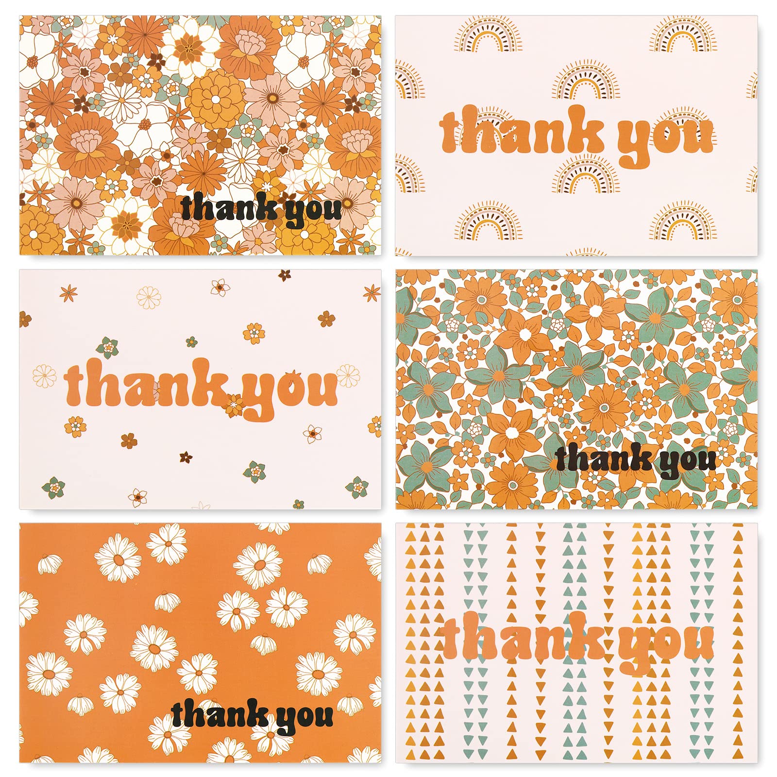 AnyDesign Boho Rainbow Thank You Card Bulk 36 Pack Rainbow Flower Note Cards with Matching Seal Stickers Envelopes Hippie Greeting Blank Cards for Birthday Baby Shower Bridal Holiday Party, 4 x 6