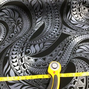 Gray Swirly Tribal Hawaiian Print Fabric 100% Cotton Sold by The Yard