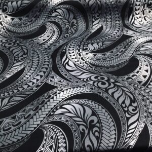 Gray Swirly Tribal Hawaiian Print Fabric 100% Cotton Sold by The Yard