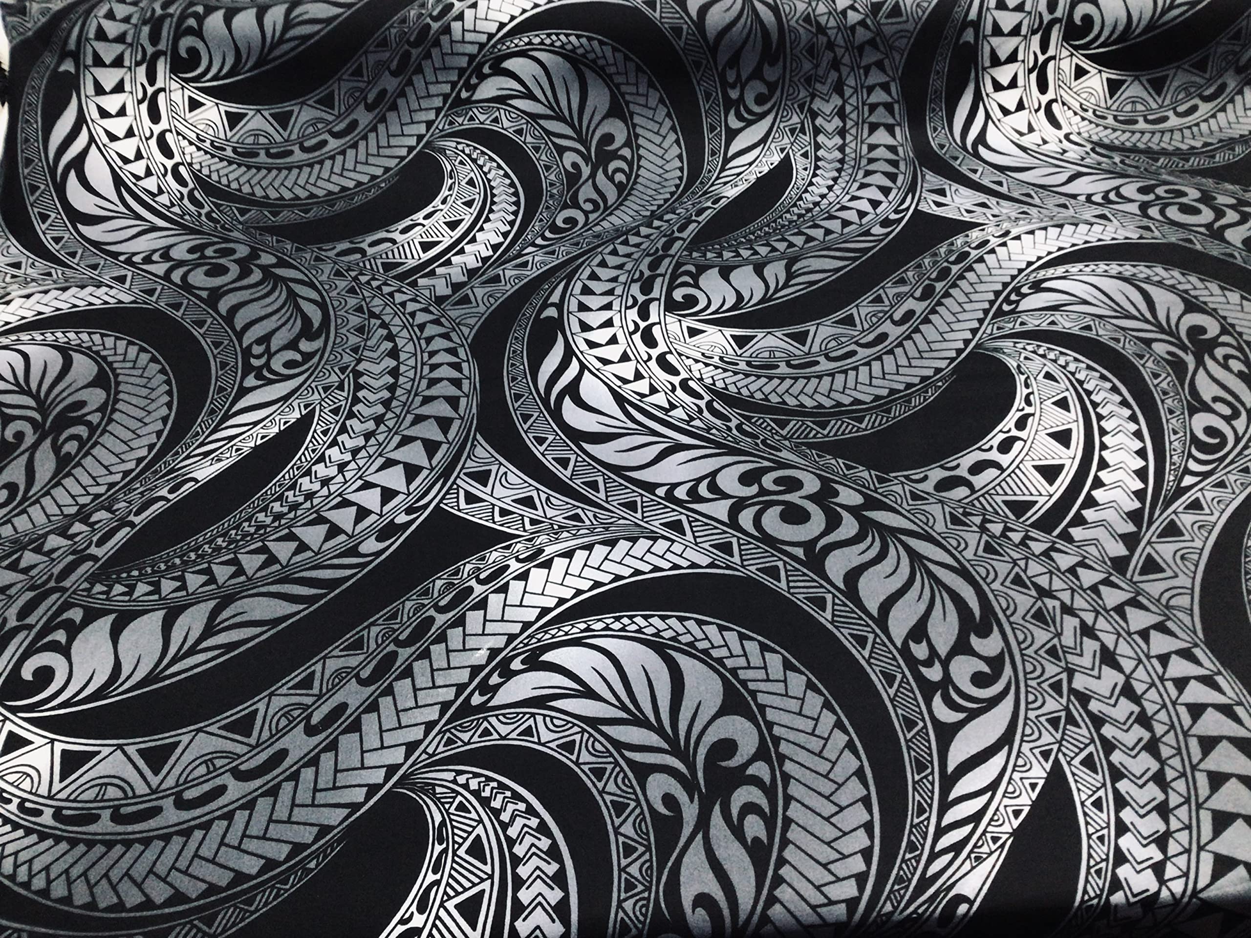 Gray Swirly Tribal Hawaiian Print Fabric 100% Cotton Sold by The Yard