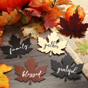 10 Pcs Thanksgiving Place Cards Maple Leaves Grateful Wood Signs Table Settings for Dining Table Decor Fall Plate Ornament Blessed Word Sign Rustic Thankful Signs Farmhouse Thanksgiving Decorations