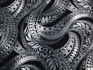 gray swirly tribal hawaiian print fabric 100% cotton sold by the yard