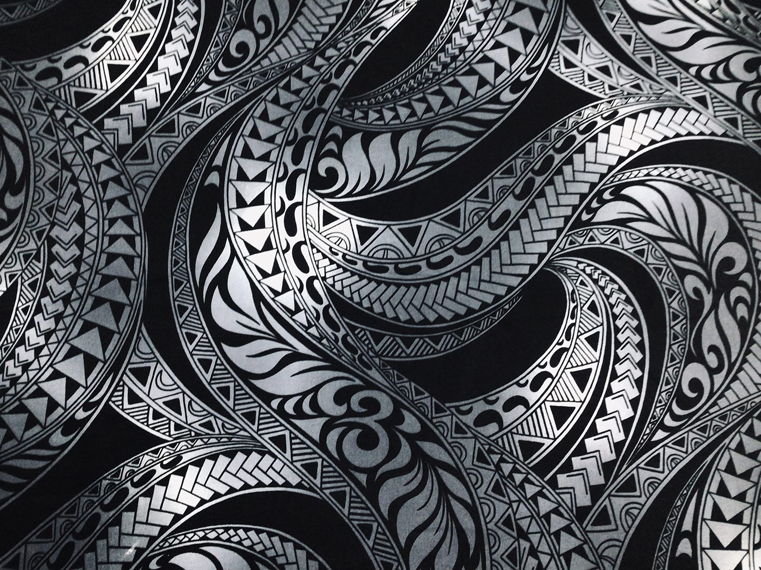 Gray Swirly Tribal Hawaiian Print Fabric 100% Cotton Sold by The Yard