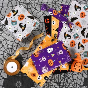 PlandRichW Halloween Wrapping Paper 12 Sheets Folded for Boys Girls Kids Man Women,Pumpkin Spooky Witch Hat Bat Halloween Decorations,Holiday,Party,Baby Shower Present Packing Each 20" X 29"