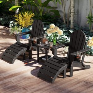 Sundale Outdoor Folding Plastic Adirondack Ottoman, All-Weather Adirondack Chair Footrest, Fade and Rust Resistant, Perfect for Outside Patio Garden Pool Yard Black