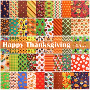 45 pcs thanksgiving fabric fall assorted fabric 9.8 x 9.8 inch squares fat quarter quilting cotton fabric pumpkin maple plaid sunflower fabric for diy sewing craft supply