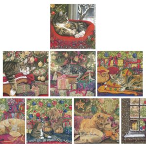 A Rare Breed Cat Christmas Cards, 8 Designs Multipack, Traditional Tabby and Ginger Cats Xmas Card Recyclable, Happy Holidays.