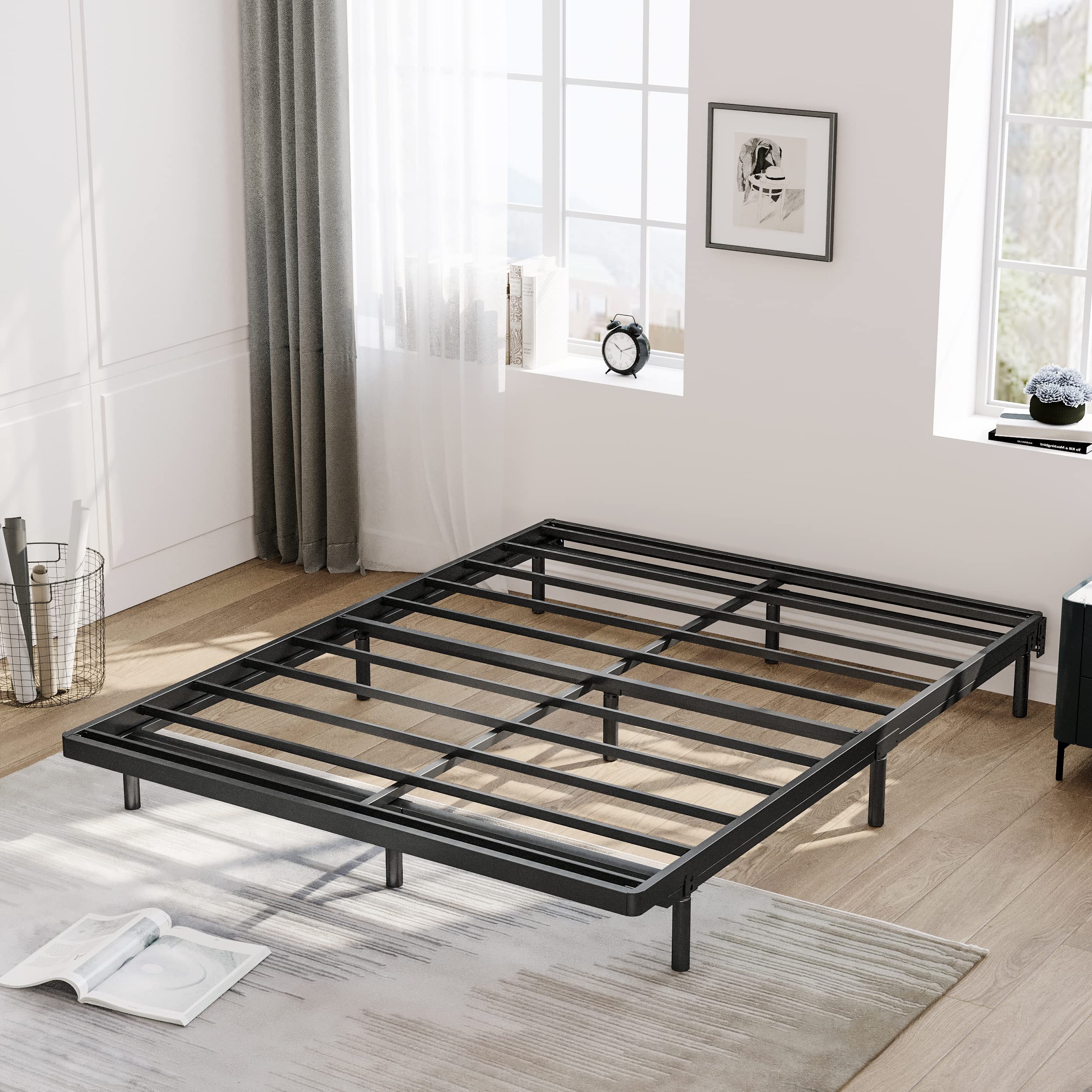 ZIYOO Box Spring Queen Only 2 Inch Low Profile Bunkie Board Bed Slat Replacement/Sturdy Metal Structure/Low Mattress Foundation/Simple Assembly/Easy Clean (Not Included Cover Set)