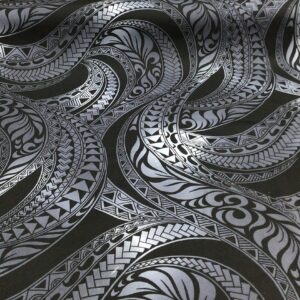 Gray Swirly Tribal Hawaiian Print Fabric 100% Cotton Sold by The Yard