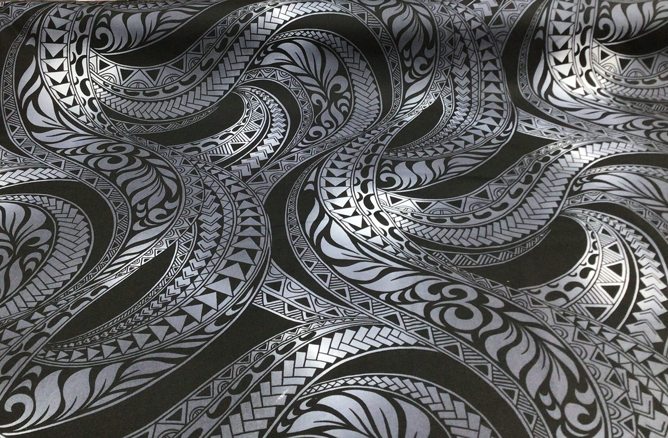 Gray Swirly Tribal Hawaiian Print Fabric 100% Cotton Sold by The Yard