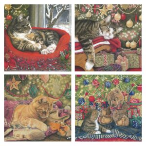 A Rare Breed Cat Christmas Cards, 8 Designs Multipack, Traditional Tabby and Ginger Cats Xmas Card Recyclable, Happy Holidays.